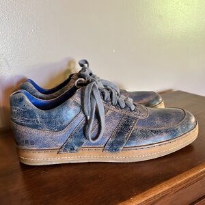 Bed Stu Gray-Blue and Brown Leather Sneakers with Distressed Look Casual